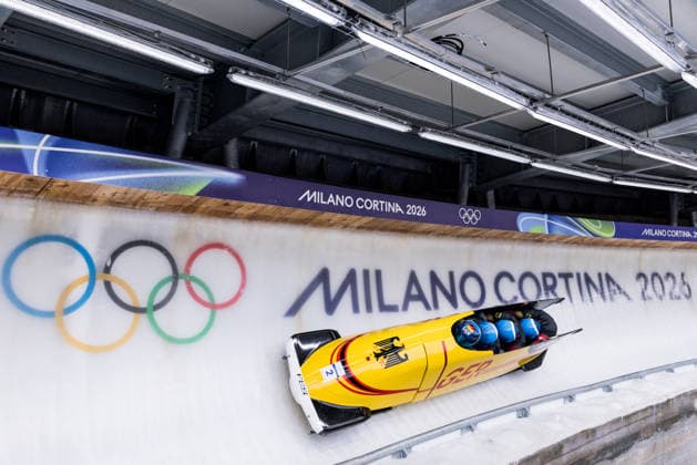 CORTINA, ITALY - FEBRUARY 22: Francesco Friedrich Matthias Sommer Alexander Schueller Felix Straub (Germany) during the Bobsleigh 4-man Heat 3 and 4 at the Milano Cortina 2026 Olympics at Cortina Sliding Centre on day 16 of the Milano Cortina 2026 Olympics on February 22, 2026 in Cortina, Italy. Editorial use only. Italy Copyright: xSteffiexWunderlx