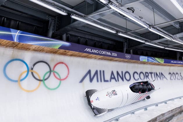 CORTINA, ITALY - FEBRUARY 22: Markus Treichl Markus Sammer Sascha Stephan Kristian Huber (Austria) during the Bobsleigh 4-man Heat 3 and 4 at the Milano Cortina 2026 Olympics at Cortina Sliding Centre on day 16 of the Milano Cortina 2026 Olympics on February 22, 2026 in Cortina, Italy. Editorial use only. Italy Copyright: xSteffiexWunderlx