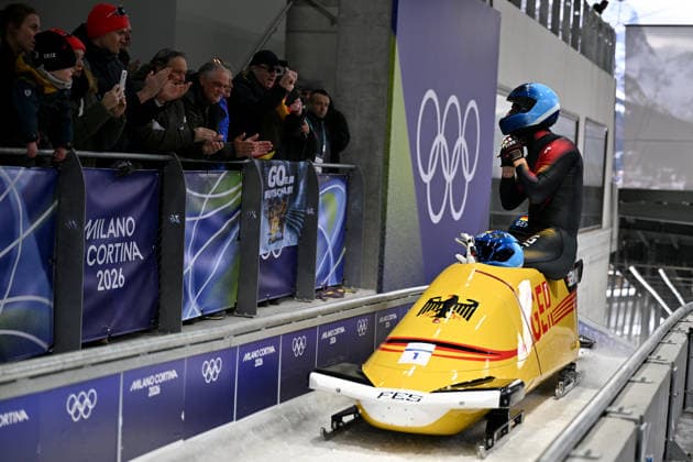 Cortina d Ampezzo, Italy, February 22th 2026. Johannes Lochner, Thorsten Margis, Jorn Wenzel, Georg Fleischhauer of Germany in action during the Bobsleight 4-man Heat 3 race of the Olympic Winter games, Winterspiele,Spiele, Summer games 2026 in Cortina d Ampezzo, Italy. (Photo by Igor Kupljenik Sports Press Photo)  Copyright: xIgorxKupljenikx xSPPx Sportspressphoto_SPR96123