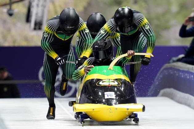 Jamaica™s team Bobsleigh 4-man run 3 at the Cortina Sliding Centre at the Milano Cortina 2026 Winter Olympics, in Cortina (Italy) February 22, 2026 (Spada LaPresse)  Copyright: xSpada LaPressex