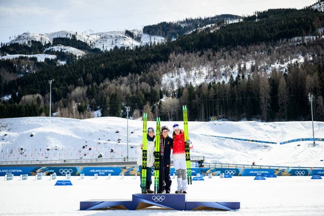 260222 Heidi Weng of Norway, Ebba Andersson of Sweden and Nadja Kälin of Switzerland celebrate on the podium after the women s 50km classic technique cross-country skiing race during day 16 of the 2026 Winter Olympics on February 22, 2026 in Val di Fiemme. Photo: Maxim Thore BILDBYRAN kod MT MT1003 jubel sweden sverige norge norway skidor cross-country skiing langrenn Olympic Games, Olympische Spiele, Olympia, OS olympics winter olympics os ol olympiska spel vinter-os olympiske leker milano cortina 2026 milan cortina 2026 milano cortina 2026 olympic games milano cortina 2026 winter olympic games milano cortina-os milano cortina-ol vinter-ol 16 bbeng *** 260222 Heidi Weng of Norway, Ebba Andersson of Sweden and Nadja Kälin of Switzerland celebrate on the podium after the women s 50km classic technique cross country skiing race during day 16 of the 2026 Winter Olympics on February 22, 2026 in Val di Fiemme Photo Maxim Thore BILDBYRAN code MT MT1003 jubel sweden sverige norge norway skidor cross country skiing langrenn olympic games olympics winter olympics os ol olympiska spel vinter os olympiske leker milano cortina 2026 milan cortina 2026 milano cortina 2026 olympic games milano cortina 2026 winter olympic games milano cortina os milano cortina ol vinter ol 16 bbeng  Copyright: MAXIMxTHORE BB260222MT114