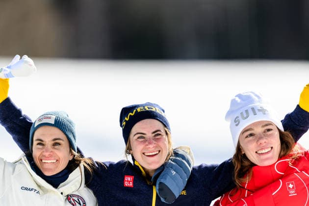 260222 Heidi Weng of Norway, Ebba Andersson of Sweden and Nadja Kälin of Switzerland celebrate on the podium after the women s 50km classic technique cross-country skiing race during day 16 of the 2026 Winter Olympics on February 22, 2026 in Val di Fiemme. Photo: Maxim Thore BILDBYRAN kod MT MT1003 jubel sweden sverige norge norway skidor cross-country skiing langrenn Olympic Games, Olympische Spiele, Olympia, OS olympics winter olympics os ol olympiska spel vinter-os olympiske leker milano cortina 2026 milan cortina 2026 milano cortina 2026 olympic games milano cortina 2026 winter olympic games milano cortina-os milano cortina-ol vinter-ol 16 bbeng *** 260222 Heidi Weng of Norway, Ebba Andersson of Sweden and Nadja Kälin of Switzerland celebrate on the podium after the women s 50km classic technique cross country skiing race during day 16 of the 2026 Winter Olympics on February 22, 2026 in Val di Fiemme Photo Maxim Thore BILDBYRAN code MT MT1003 jubel sweden sverige norge norway skidor cross country skiing langrenn olympic games olympics winter olympics os ol olympiska spel vinter os olympiske leker milano cortina 2026 milan cortina 2026 milano cortina 2026 olympic games milano cortina 2026 winter olympic games milano cortina os milano cortina ol vinter ol 16 bbeng  Copyright: MAXIMxTHORE BB260222MT124