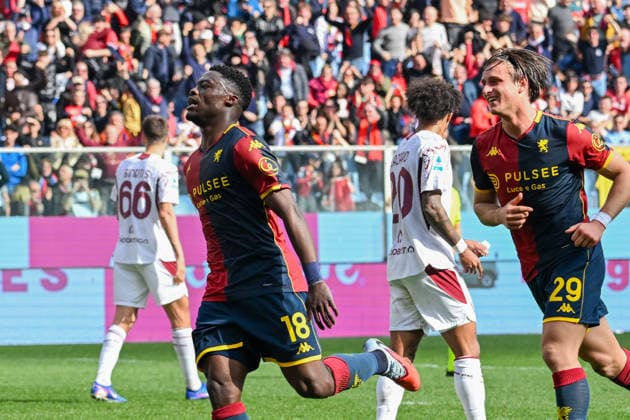 Genoa™s Caleb Ekuban celebrates after scoring a goal for his team during the Serie A soccer match between Genoa and Torino at the Luigi Ferraris Stadium in Genoa, Italy - Sunday, February 22, 2026. - Soccer .  Copyright: xTanoxPecoraro LaPressex