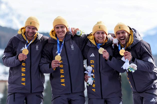 Milano Cortina 2026, bobsleigh, men, four-man bobsleigh, Olympic champion Johannes Lochner, Georg Fleischhauer, Jorn Wenzel and Thorsten Magis