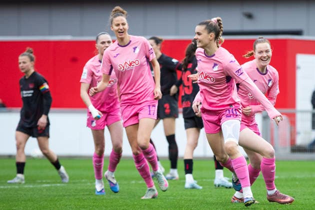 Google Pixel Womens Bundesliga Bayer 04 Leverkusen TSG 1899 Hoffenheim 22 02 2026 Selina Cerci TSG 1899 Hoffenheim, 29 cheers after her goal on matchday 19 of the Google Pixel Womens Bundesliga during the match between Bayer 04 Leverkusen and TSG 1899 Hoffenheim at Ulrich Haberland Stadium in Leverkusen on 22 02 2026 Copyright: xBEAUTIFULxSPORTS Meuselx