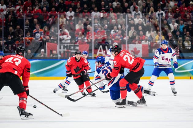 260222 Dylan Larkin of USA and Thomas Harley of Canada in the men s Ice hockey, Eishockey final between Canada and USA during day 16 of the 2026 Winter Olympics on February 22, 2026 in Milan. Photo: Joel Marklund BILDBYRAN kod JM JM0802 bbeng ishockey ice hockey Olympic Games, Olympische Spiele, Olympia, OS olympics winter olympics os ol olympiska spel vinter-os olympiske leker milano cortina 2026 milan cortina 2026 milano cortina 2026 olympic games milano cortina 2026 winter olympic games milano cortina-os milano cortina-ol vinter-ol final usa united states canada kanada *** 260222 Dylan Larkin of USA and Thomas Harley of Canada in the men s ice hockey final between Canada and USA during day 16 of the 2026 Winter Olympics on February 22, 2026 in Milan Photo Joel Marklund BILDBYRAN kod JM JM0802 bbeng ishockey ice hockey olympic games olympics winter olympics os ol olympiska spel vinter os olympiske leker milano cortina 2026 milan cortina 2026 milano cortina 2026 olympic games milano cortina 2026 winter olympic games milano cortina os milano cortina ol vinter ol final usa united states canada kanada  Copyright: JOELxMARKLUND BB260222JM003