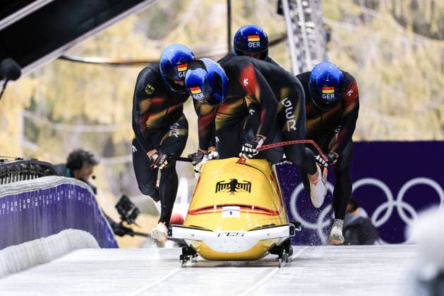 Johannes Lochner, Thorsten Margis, Jorn Wenzel, Georg Fleischhauer (GER) during the Olympic Winter games, Winterspiele,Spiele, Summer games Milano-Cortina 2026, Bobsleigh 4-man on February 21, 2026 at Cortina Sliding Center in Cortina d Ampezzo, Italy  Copyright: xLucianoxMariaxBisi IPAxSportx xipa-agency.netx xx IPA_71868095 IPA_Agency_IPA71868095