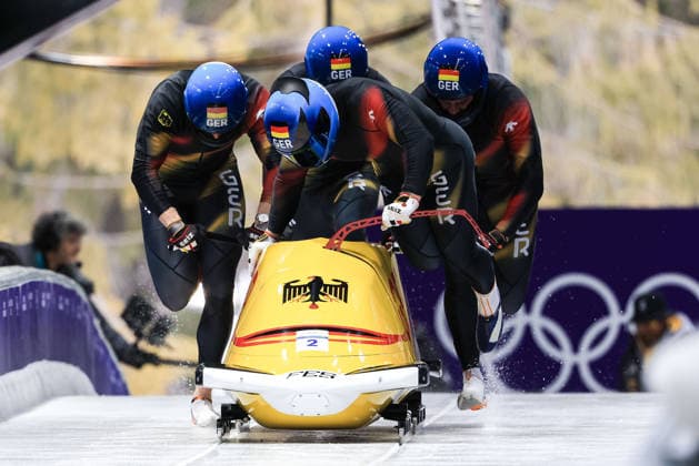 Francesco Friedrich, Matthias Sommer, Alexander Schuller, Felix Straub (GER) during the Olympic Winter games, Winterspiele,Spiele, Summer games Milano-Cortina 2026, Bobsleigh 4-man on February 21, 2026 at Cortina Sliding Center in Cortina d Ampezzo, Italy  Copyright: xLucianoxMariaxBisi IPAxSportx xipa-agency.netx xx IPA_71868102 IPA_Agency_IPA71868102