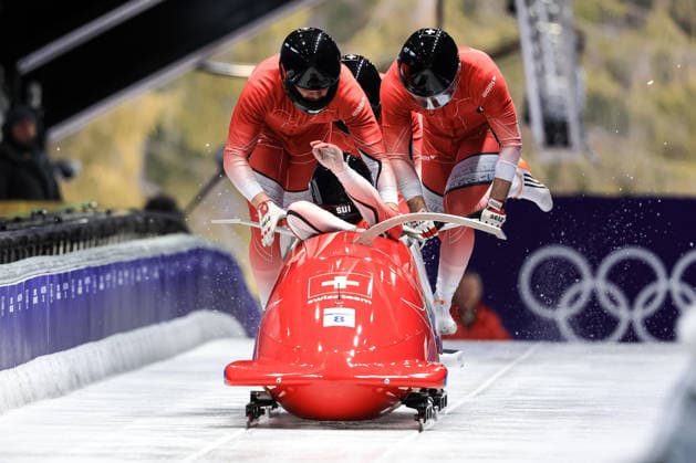 Cedric Follador, Luca Rolli, Tim Annen, Omar Vogele (SUI) during the Olympic Winter games, Winterspiele,Spiele, Summer games Milano-Cortina 2026, Bobsleigh 4-man on February 21, 2026 at Cortina Sliding Center in Cortina d Ampezzo, Italy  Copyright: xLucianoxMariaxBisi IPAxSportx xipa-agency.netx xx IPA_71868187 IPA_Agency_IPA71868187