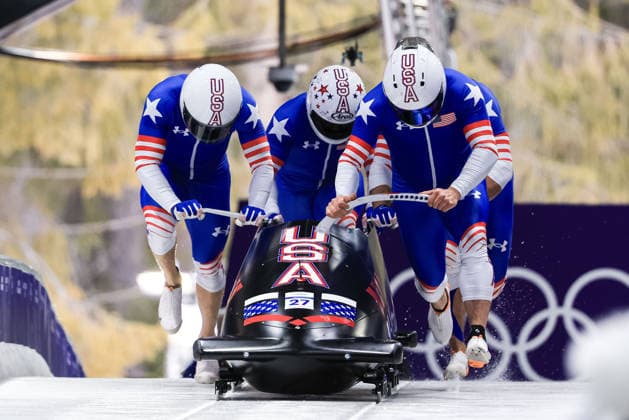 Frankie del Duca, Boone Niederhofer, Bryan Sosoo, Joshua Williamson (USA) during the Olympic Winter games, Winterspiele,Spiele, Summer games Milano-Cortina 2026, Bobsleigh 4-man on February 21, 2026 at Cortina Sliding Center in Cortina d Ampezzo, Italy  Copyright: xLucianoxMariaxBisi IPAxSportx xipa-agency.netx xx IPA_71868322 IPA_Agency_IPA71868322