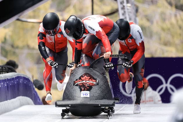 Taylor Austin, Keaton Bruggelling, Mike Evelyn, Shaquille Murray-Lawrence (CAN) during the Olympic Winter games, Winterspiele,Spiele, Summer games Milano-Cortina 2026, Bobsleigh 4-man on February 21, 2026 at Cortina Sliding Center in Cortina d Ampezzo, Italy  Copyright: xLucianoxMariaxBisi IPAxSportx xipa-agency.netx xx IPA_71868392 IPA_Agency_IPA71868392