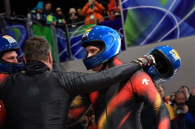 Francesco Friedrich, Matthias Sommer, Alexander Schuller, Felix Straub (GER) during the Olympic Winter games, Winterspiele,Spiele, Summer games Milano-Cortina 2026, Bobsleigh 4-man on February 21, 2026 at Cortina Sliding Center in Cortina d Ampezzo, Italy  Copyright: xLucianoxMariaxBisi IPAxSportx xipa-agency.netx xx IPA_71868722 IPA_Agency_IPA71868722
