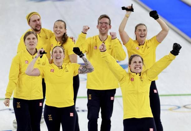 Milan Cortina Olympics: Curling Members of the Swedish women s curling team celebrate after beating Switzerland in the final to win gold at the Milan Cortina Olympics on Feb. 22, 2026, at Cortina Curling Olympic Stadium in Cortina d Ampezzo, Italy.  A14AA0005315131P