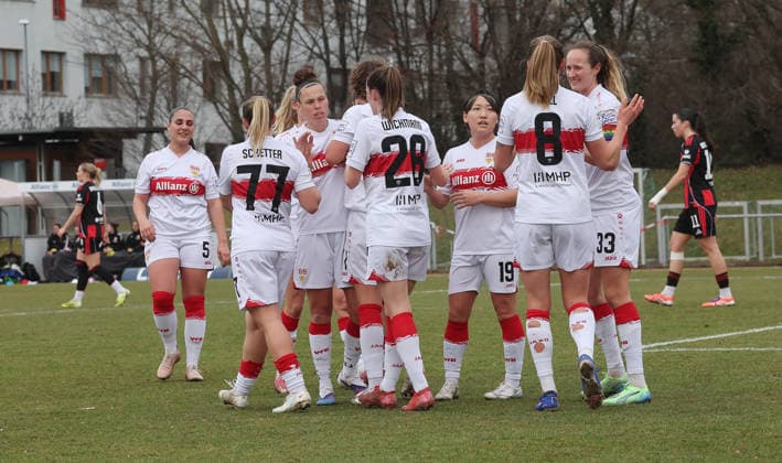 Stuttgart , Soccer 2 Bundesliga VfB Stuttgart Women vs Eintracht Frankfurt II , Jubel VfB