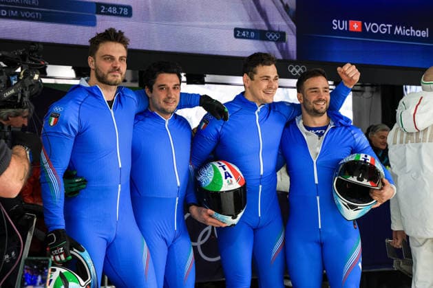 Patrick Baumgartner, Lorenzo Bilotti, Eric Fantazzini, Robert Mircea (ITA) during the Olympic Winter games, Winterspiele,Spiele, Summer games Milano-Cortina 2026, Bobsleigh 4-man on February 21, 2026 at Cortina Sliding Center in Cortina d Ampezzo, Italy  Copyright: xLucianoxMariaxBisi IPAxSportx xipa-agency.netx xx IPA_71868631 IPA_Agency_IPA71868631