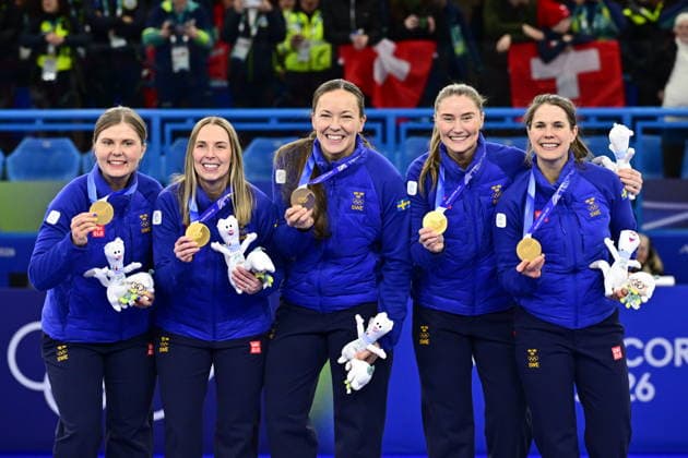 CORTINA, ITALY 20260222 Team Hasselborg celebrates the victory and the gold after the women s final match between Switzerland and Sweden in the Olympic curling in Cortina. *** The image is included in the SPORTS PACKAGE. For others PAYMENT IMAGE *** CORTINA ITALY x10030x *** CORTINA, ITALY 20260222 Team Hasselborg celebrates the victory and the gold after the women s final match between Switzerland and Sweden in the Olympic curling in Cortina The image is included in the SPORTS PACKAGE For others PAYMENT IMAGE CORTINA ITALY x10030x  Copyright: xJonasxEkströmer TTx OLYMPICS 2026 CURLING WOMEN FINAL SWITZERLAND-SWEDER