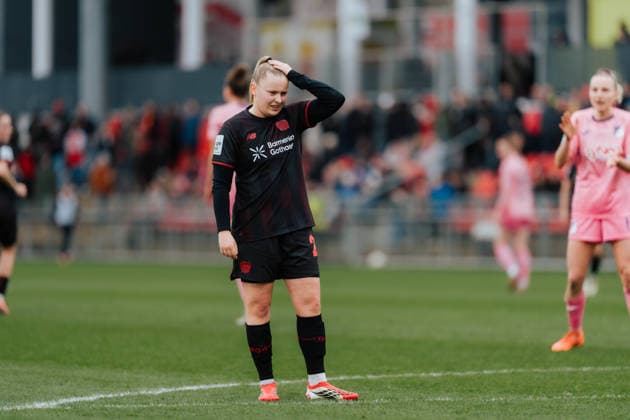 22.02.26, Women, Football, Google Pixel Frauen Bundesliga, Season 2025 2026, Bayer 04 Leverkusen - TSG 1899 Hoffenheim, Matchday 19 Vanessa Fudalla ( 21 - Bayer 04 Leverkusen) disappointed after missed chance Leverkusen Ulrich-Haberland-Stadion NRW Deutschland