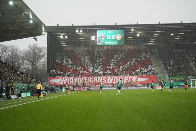 Germany 2 Bundesliga 2025 2026, SC Preußen Münster vs 1 FC Kaiserslautern, Sunday 22 02 2026 LVM Preußenstadion Münster, Nordrhein Westfalen, Germany Fans Choreography 1 FC Kaiserslautern Copyright: xMerlexKölkingx