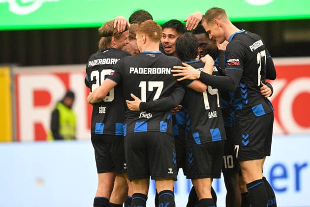 Paderborn, Home Deluxe Arena, 22 02 26, GER, Herren, 2 Bundesliga, Saison 2025 2026, SC Paderborn 07 Hertha BSC Berlin Bild Raphael OBERMAIR Paderborn jubilates after his goal for 5 1 DFL regulations prohibit any use of photographs as image sequences and or quasi video NRW Germany