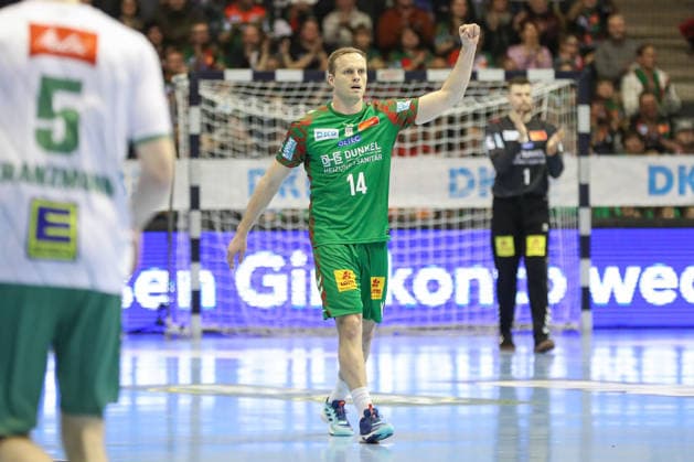 22 02 2026, xgox, Handball Daikin HBL SC Magdeburg GWD Minden emspor, v l Omar Ingi Magnusson Magdeburg, 14 Jubel, Torjubel, jubelt ueber das Tor, celebrate the goal, celebration Magdeburg