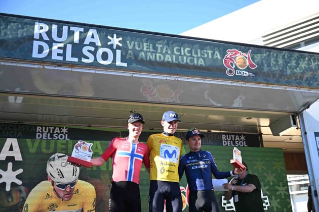 22-02-2026 Vuelta Andalucia; Tappa 05 La Roda De Andalucia - Lucena; 2026, Movistar; 2026, Uno X - Mobility; 2026, Pinarello - Q36.5; Romeo Abad, Ivan; Leknessund, Andreas; Pidcock, Thomas; Lucena; 