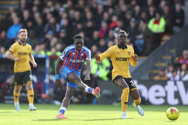 22nd February 2026; Selhurst Park, Selhurst, London, England; Premier League Football, Crystal Palace versus Wolverhampton Wanderers; Ismaila Sarr of Crystal Palace shoots  KatiexChan Content restricted for UK based newspaper