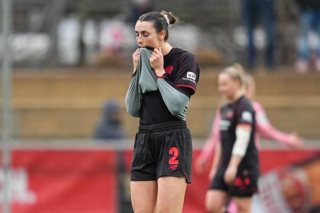 22 02 2026, xydrx, Women Football, 1 Soccer Bundesliga, Bayer 04 Leverkusen TSG 1899 Hoffenheim, Season 2025 2026, Ulrich Haberland Stadion Selina Ostermeier Bayer 04 Leverkusen 2 disappointed after the 1 0 defeat DFB regulations prohibit any use of photographs as image sequences and or quasi video Photo xYannisxDreimannxPressefotoKochx Nordrhein Westfahlen Germany