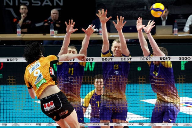 DEU, DVV, 1 VBL, BR Volleys vs Central Germany, 22 02 2026, Max Schmeling Halle, Berlin, DEU, DVV, 1 VBL, BR Volleys vs Central Germany, pictured Nolan Flexen BR Volleys 9 , Valdas Listanskis Central Germany 17 , Jannis Wehry Central Germany 8 , Tom Borchert Central Germany4 nordphotoxGmbHx xEngler nph00076