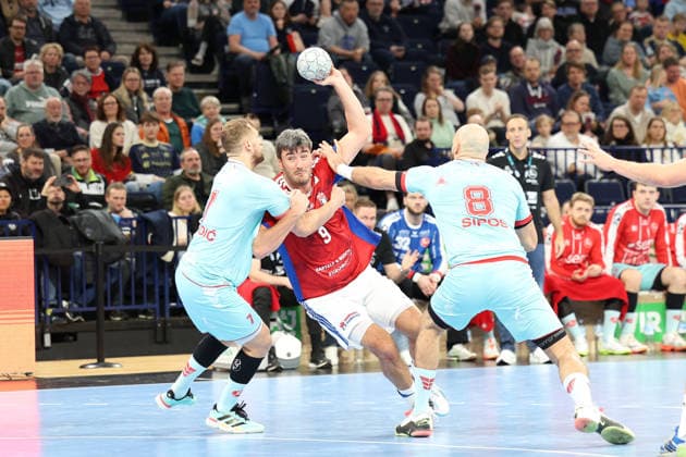 Handball Daikin Handball Bundesliga 2025 2026 Handball Sport Verein Hamburg vs MT Melsungen David Mandic Melsungen ,Jacob Arenth Lassen Hamburg ,Adrian Sipos Melsungen , Barclays Arena Hamburg