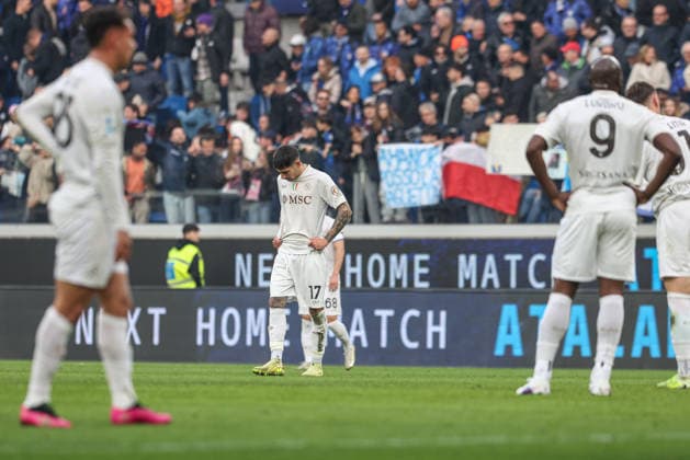 Napoli™s Mathias Olivera disappointed at the end of the Serie A soccer match between A.C Atalanta B.C. and Napoli at the New Balance Arena in Bergamo, Italy - Sunday, February 22, 2026. - Soccer .  Copyright: xStefanoxNicoli LaPressex