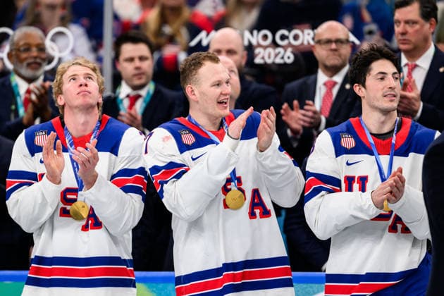 260222 Brady Tkachuk of USA celebrates after the men s Ice hockey, Eishockey final between Canada and USA during day 16 of the 2026 Winter Olympics on February 22, 2026 in Milan. Photo: Joel Marklund BILDBYRAN kod JM JM0802 bbeng ishockey ice hockey Olympic Games, Olympische Spiele, Olympia, OS olympics winter olympics os ol olympiska spel vinter-os olympiske leker milano cortina 2026 milan cortina 2026 milano cortina 2026 olympic games milano cortina 2026 winter olympic games milano cortina-os milano cortina-ol vinter-ol final usa united states canada kanada jubel *** 260222 Brady Tkachuk of USA celebrates after the men s ice hockey final between Canada and USA during day 16 of the 2026 Winter Olympics on February 22, 2026 in Milan Photo Joel Marklund BILDBYRAN kod JM JM0802 bbeng ice hockey ice hockey olympic games olympics winter olympics os ol olympiska spel vinter os olympiske leker milano cortina 2026 milan cortina 2026 milano cortina 2026 olympic games milano cortina 2026 winter olympic games milano cortina os milano cortina ol vinter ol final usa united states canada kanada jubel  Copyright: JOELxMARKLUND BB260222JM074