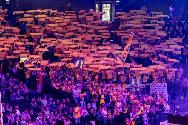 GER, BMW Top Four, Basketball BBL Pokal, Final, BMA365 Bamberg Baskets ALBA Berlin 22 02 2026, SAP Garden, Munich, GER, BMW Top Four, Basketball BBL Pokal, Final, BMA365 Bamberg Baskets ALBA Berlin Fans of ALBA Berlin Photo Alexander Trienitz Munich SAP Garden Bayern Germany