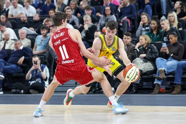 Jonas Mattisseck Alba Berlin, 09 with Richard Balint BMA365 Bamberg Baskets, 11 , GER, BMA365 Bamberg Baskets vs Alba Berlin, Basketball, BBL Pokal, BMW TOP FOUR, Final, Season 2025 2026, 22 02 2026, GER, BMA365 Bamberg Baskets vs Alba Berlin, Basketball, BBL Pokal, BMW TOP FOUR, Final, Season 2025 2026, 22 02 2026 Muenchen Copyright: xEibner-Pressefoto JennixMaulx EP_JML