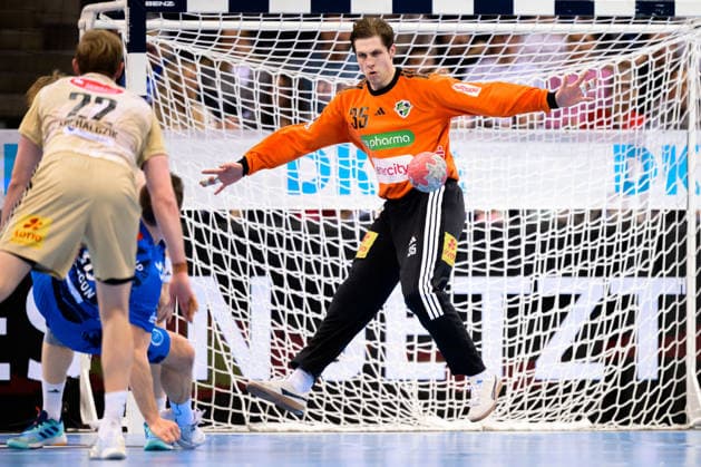 Stuttgart HBL 25 26 TVB Stuttgart TSV Hannover Burgdorf Goalkeeper Joel Birlehm Hannover Stuttgart Porsche Arena Baden Württemberg Germany