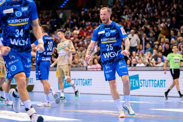 Stuttgart HBL 25 26 TVB Stuttgart TSV Hannover Burgdorf Patrick Zieker Stuttgart Jubel Freude Emotion Stuttgart Porsche Arena Baden Württemberg Germany