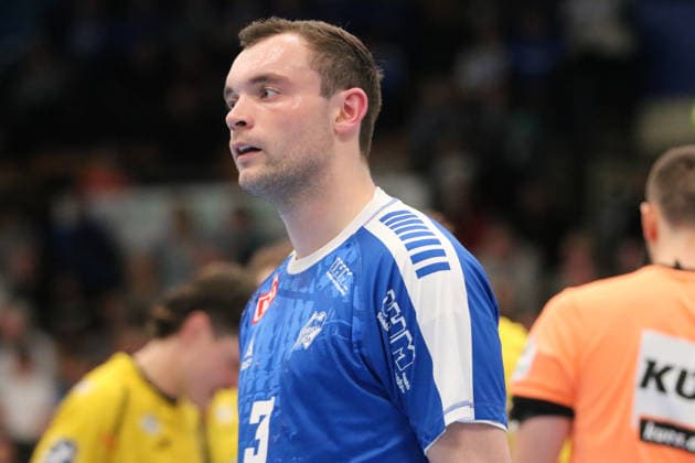 22 02 2026 Handball Men 2025 2026 2 Handball Bundesliga 20 Matchday Dessau Roßlauer HV 06 HSC 2000 Coburg Anhalt Arena Dessau Fynn Gonschor Dessau, 3, blue Dessau Roßlau Saxony Anhalt Germany