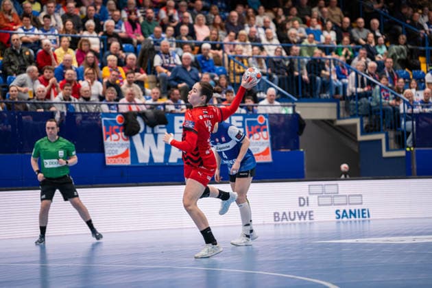 HSG Blomberg Lippe GER vs MOL Esztergom HUN , Handball, EHF European League Women, Group Phase, 22 2 2026, Season 2025 2026, Lemgo Emilia Varga MOL Esztergom, 03 at a 7 meter throw Lemgo Phoenix Contact Arena Germany