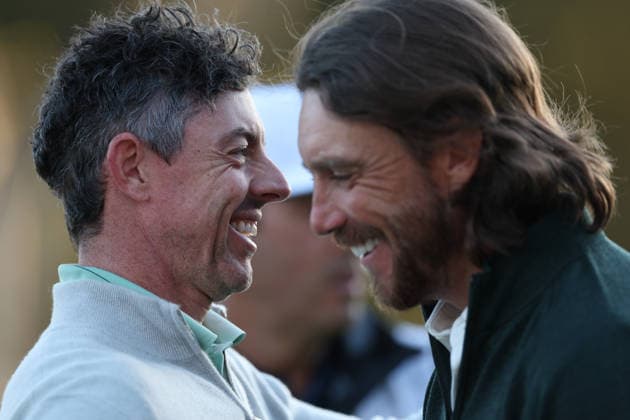 February 22, 2026, Pacific Palisades, California, USA: RORY MCILROY and TOMMY FLEETWOOD embrace after finishing the second round of the Genesis Invitational at the Riviera Country club in Pacific Palisades, California. Golf_PGATour_Genesis_Invitational  - ZUMAt158 20260222_zsp_t158_051 Copyright: xBrentonxTsex