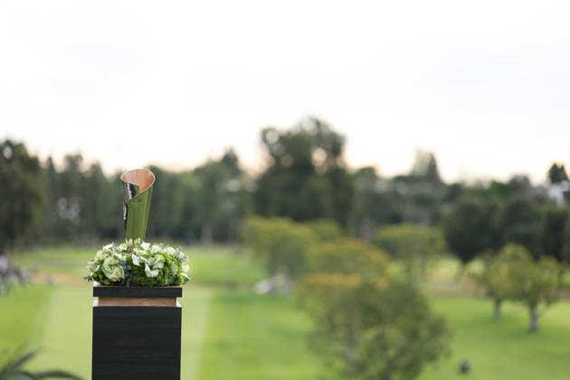 February 22, 2026, Pacific Palisades, California, USA: The tournament trophy of the Genesis Invitational at the Riviera Country club in Pacific Palisades, California. Golf_PGATour_Genesis_Invitational  - ZUMAt158 20260222_zsp_t158_001 Copyright: xBrentonxTsex