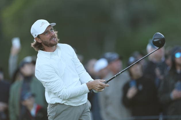 February 22, 2026, Pacific Palisades, California, USA: TOMMY FLEETWOOD tees off on the 18th hole during the second round of the Genesis Invitational at the Riviera Country club in Pacific Palisades, California. Golf_PGATour_Genesis_Invitational  - ZUMAt158 20260222_zsp_t158_006 Copyright: xBrentonxTsex
