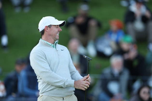 February 22, 2026, Pacific Palisades, California, USA: RORY MCILROY reacts after missing a putt on the 18th hole during the second round of the Genesis Invitational at the Riviera Country club in Pacific Palisades, California. Golf_PGATour_Genesis_Invitational  - ZUMAt158 20260222_zsp_t158_028 Copyright: xBrentonxTsex