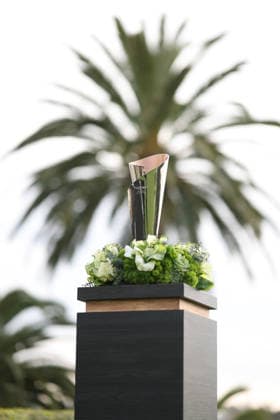 February 22, 2026, Pacific Palisades, California, USA: The tournament trophy of the Genesis Invitational at the Riviera Country club in Pacific Palisades, California. Golf_PGATour_Genesis_Invitational  - ZUMAt158 20260222_zsp_t158_033 Copyright: xBrentonxTsex