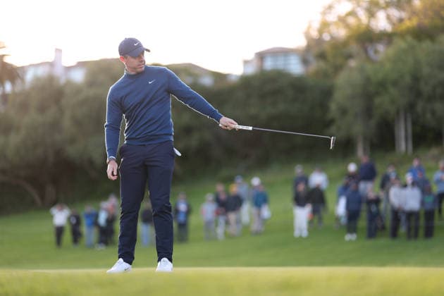 February 22, 2026, Pacific Palisades, California, USA: RORY MCILROY reacts after narrowly missing a putt during the first round of the Genesis Invitational at the Riviera Country club in Pacific Palisades, California. Pacific Palisades USA - ZUMAt158 20260222_zsp_t158_040 Copyright: xBrentonxTsex