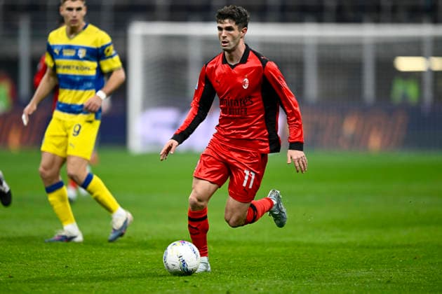 2026-02-22 AC Milan v Parma Calcio 1913 - Serie A MILAN, ITALY - FEBRUARY 22: Christian Pulisic of AC Milan during the Serie A match between AC Milan and Parma Calcio 1913 at Giuseppe Meazza Stadium on February 22, 2026 in Milan, Italy. (Photo by Alberto Gandolfo BSR Agency) Milan Italy Content not available for redistribution in The Netherlands directly or indirectly through any third parties. Copyright: xBSRxAgencyx