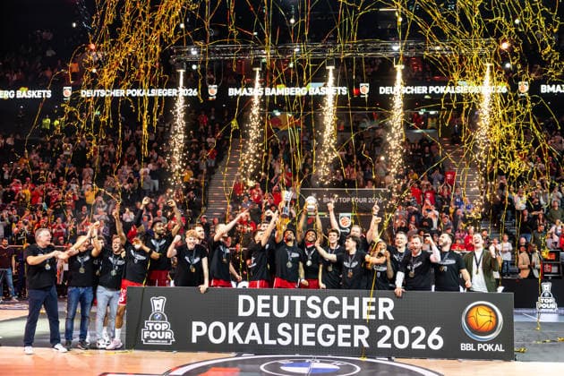 GER, BMW Top Four, Basketball BBL Pokal, Final, BMA365 Bamberg Baskets ALBA Berlin 22 02 2026, SAP Garden, Munich, GER, BMW Top Four, Basketball BBL Pokal, Final, BMA365 Bamberg Baskets ALBA Berlin Photo Alexander Trienitz Munich SAP Garden Bayern Germany