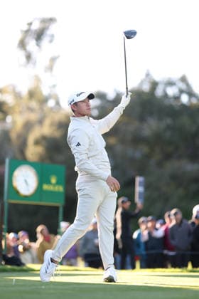 February 22, 2026, Pacific Palisades, California, USA: COLIN MORIKAWA reacts after teeing off on the 17th hole during the second round of the Genesis Invitational at the Riviera Country club in Pacific Palisades, California. Pacific Palisades USA - ZUMAt158 20260222_zsp_t158_003 Copyright: xBrentonxTsex