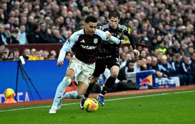 Morgan Rogers of Aston Villa and Brenden Aaronson of Leeds United Aston Villa v Leeds United, Premier League, Football, Villa Park, Birmingham, UK - 21 Feb 2026Birmingham Villa Park United Kingdom EDITORIAL USE ONLY No use with unauthorised audio, video, data, fixture lists, club league logos or live services. Online in-match use limited to 120 images, no video emulation. No use in betting, games or single club league player publications. Copyright: xAnnaxGowthorpe Shutterstockx 16681467bt