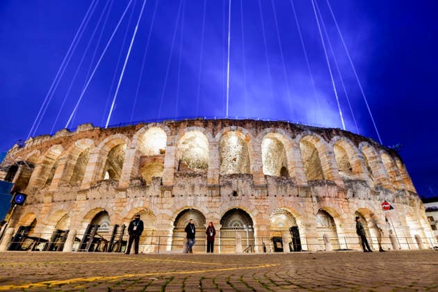 The Verona Arena is seen before the Closing Ceremony of the Milano Cortina 2026 Olympic Games, Olympische Spiele, Olympia, OS at Verona.Arena in Verona, Italy on Sunday, February 22, 2026. Norway won the most medals with a total of 41, with the United States following at 33.  ITA20260222805 AARONxJOSEFCZYK