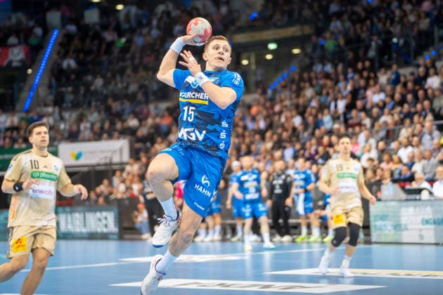 Handball I Men I Season 2025 2026 I Bundesliga I 22 Matchday I TVB Stuttgart TSV Hannover Burgdorf I 22 02 2026 Simone Mengon 15, TVB Stuttgart im Wurf Stuttgart Porsche Arena Baden Württemberg Germany Copyright: xLobeca MaxxPetershansx