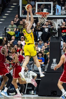 GER, BMW Top Four, Basketball BBL Pokal, Final, BMA365 Bamberg Baskets ALBA Berlin 22 02 2026, SAP Garden, Munich, GER, BMW Top Four, Basketball BBL Pokal, Final, BMA365 Bamberg Baskets ALBA Berlin Martynas Echodas ALBA Berlin 14 Photo Alexander Trienitz Munich SAP Garden Bayern Germany